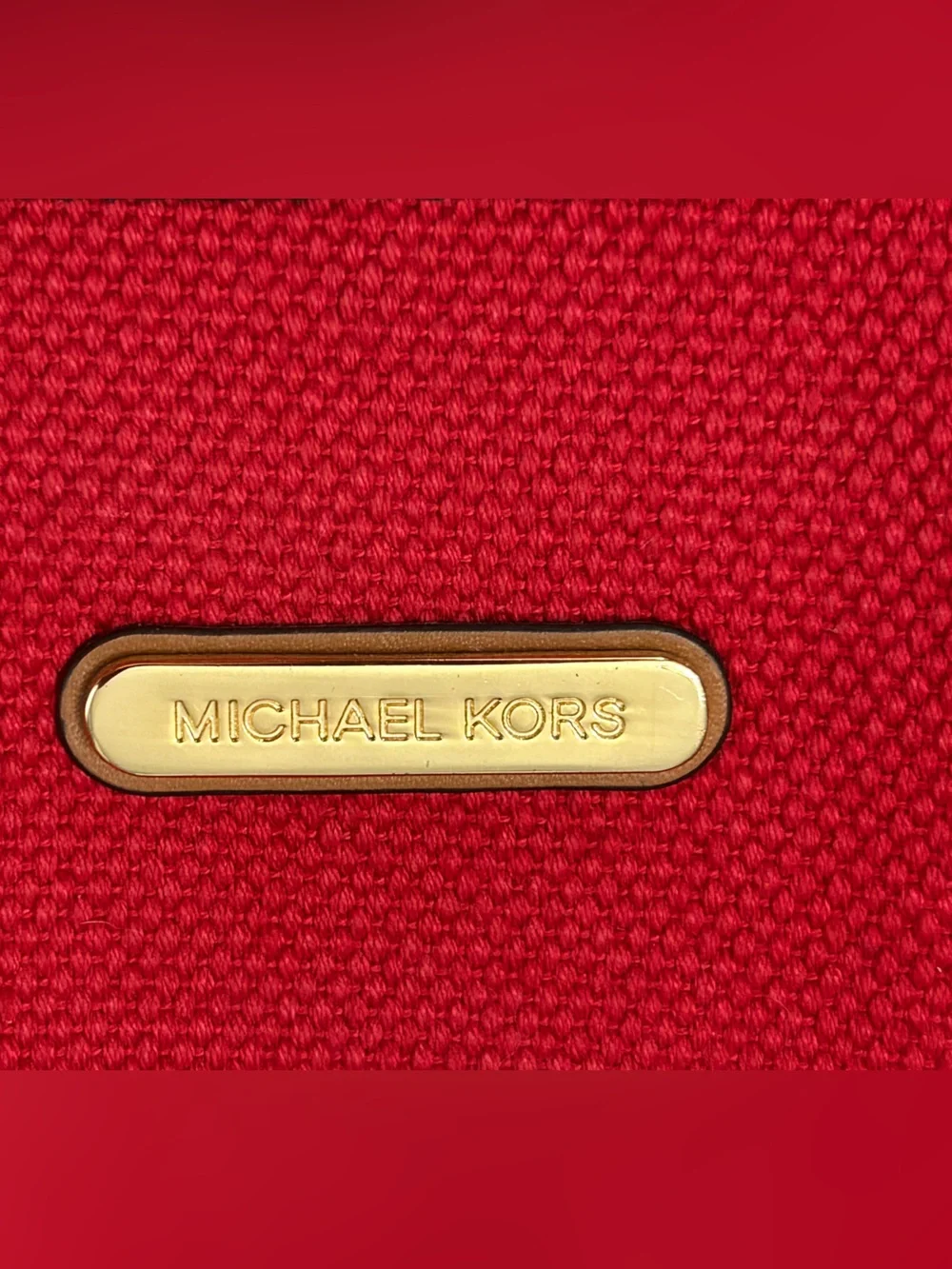 Michael Kors Kempton Red Canvas Large Tote Bag Tan Leather Trim Zip 38S7XKPT7C
